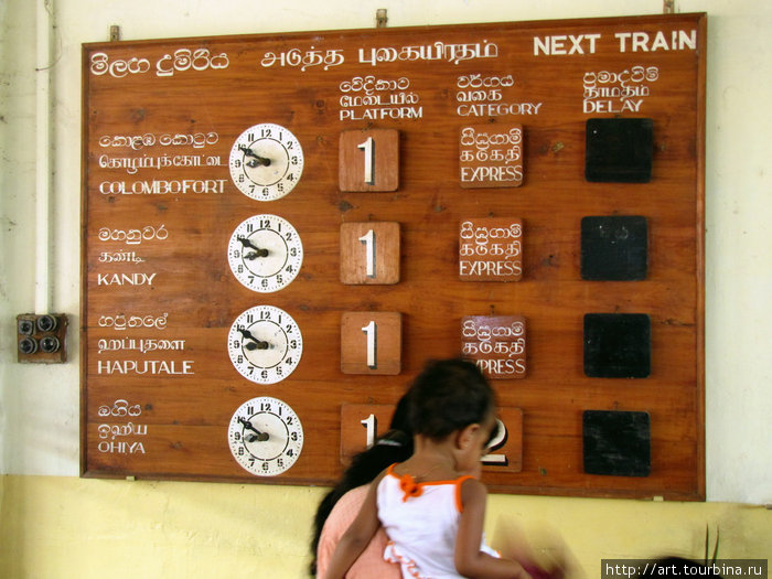 Электронно-деревянное табло на вокзале. Центральная провинция, Шри-Ланка