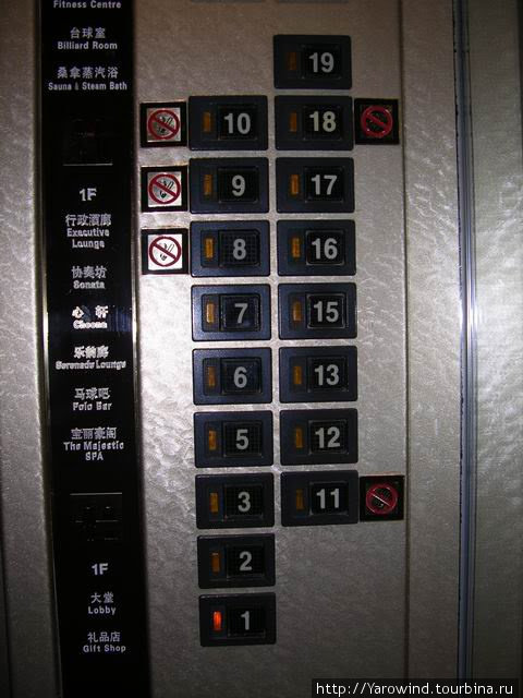 Обратите внимание — кнопки этажей 4 и 14 отсутствуют Пекин, Китай