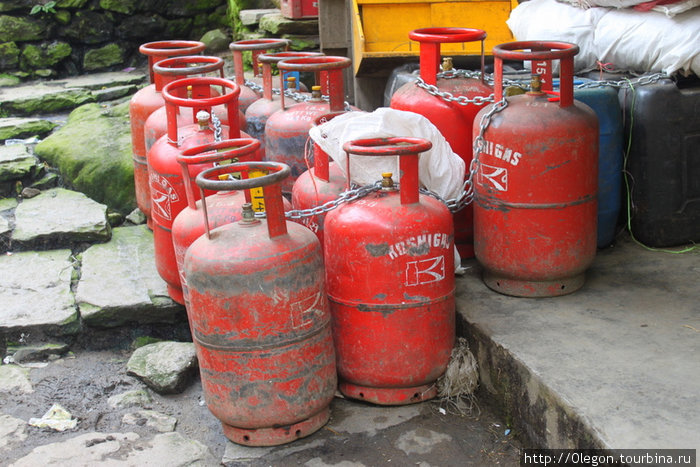 Газовые баллоны, приносят на своём горбу Зона Гандаки, Непал
