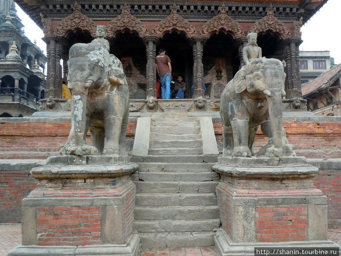 Каменные слоны у входа в храм Патан (Лалитпур), Непал