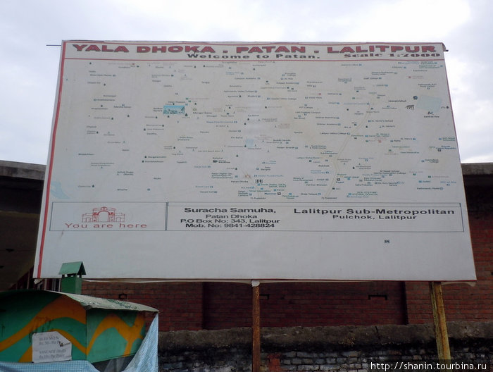 Схема расположения достопримечательностей в Патане Патан (Лалитпур), Непал