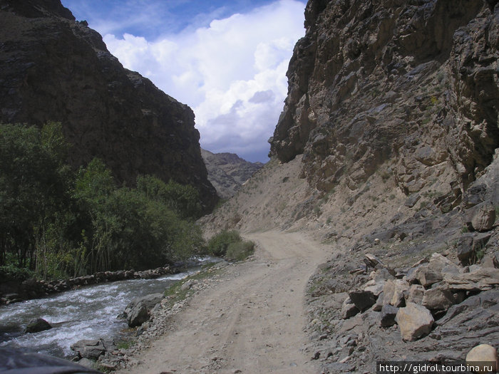 Дорога между отвесными скалами и и вдоль реки. Майданшахр, Афганистан
