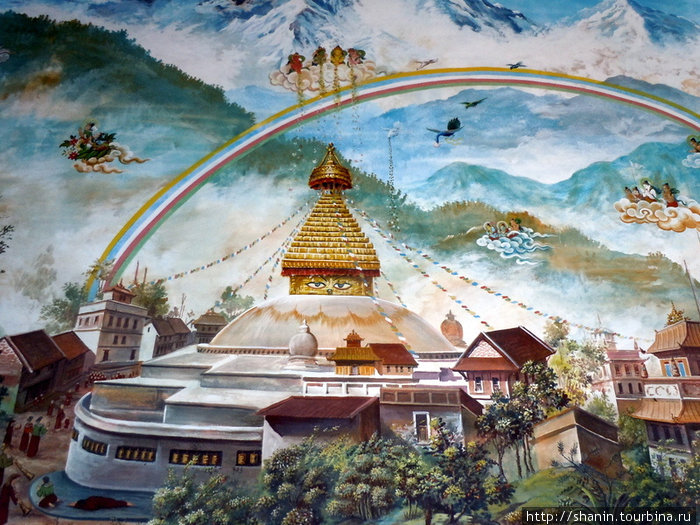 Фреска на стене храма Лумбини, Непал