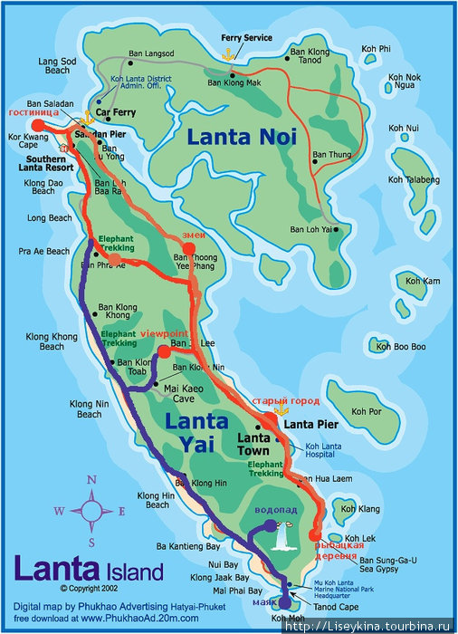 карта наших перемещений по острову Остров Ланта, Таиланд