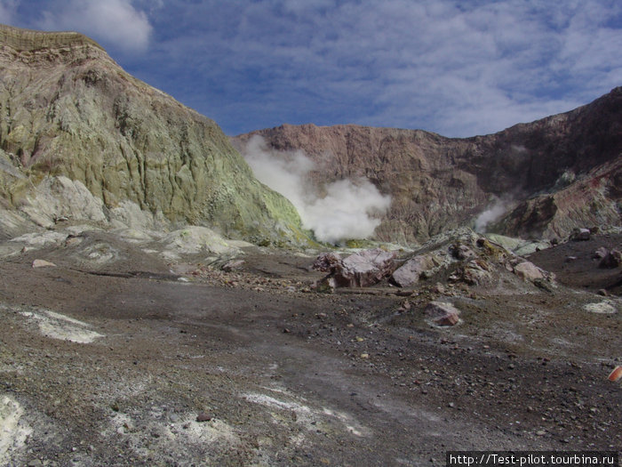Весь остров — это вулкан.  Диаметр кратера — метров четыреста Белый остров, Новая Зеландия