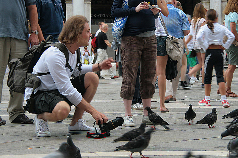 За кормление голубей на площади Сан-Марко предусмотрены штрафы. Но пронырливые барыги за 1 евро насыпят вам целый кулак риса, после чего вас окружит целая туча этих голодных пернатых