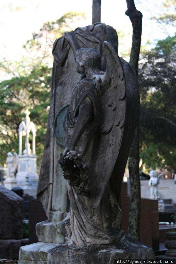 Можно увидеть монументы с ангелами и Девой Марией. В отличие от памятников на могилах у нас дома, здесь почти всегда присутствует католическая тематика. Сан-Паулу, Бразилия