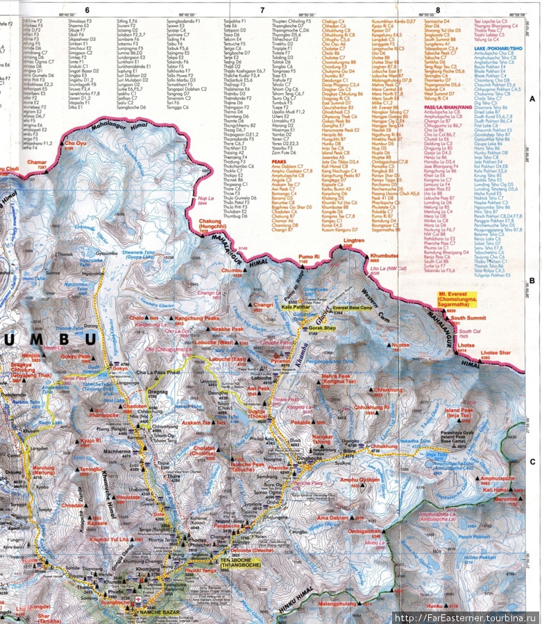 Трекерская карта Соло Кхумбу и Ролвалинга Гора Эверест (8848м), Непал