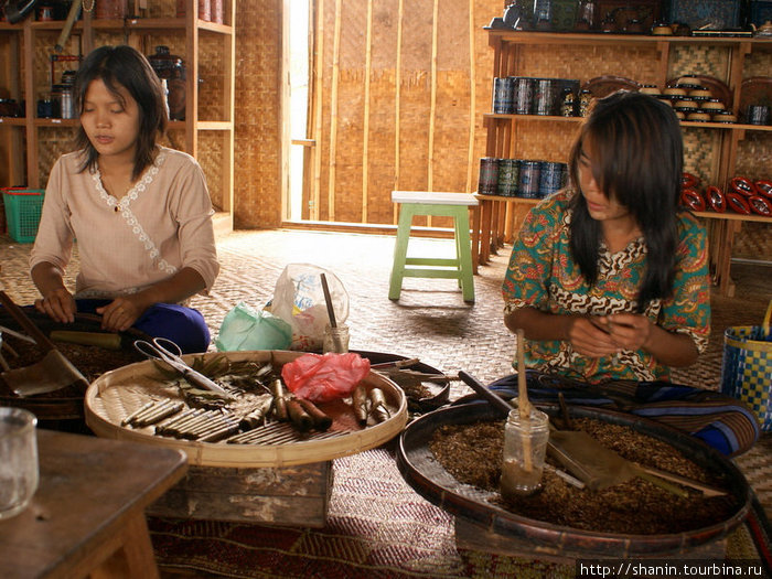Девушки вручную скручивают сигары — для туристов Мьянма