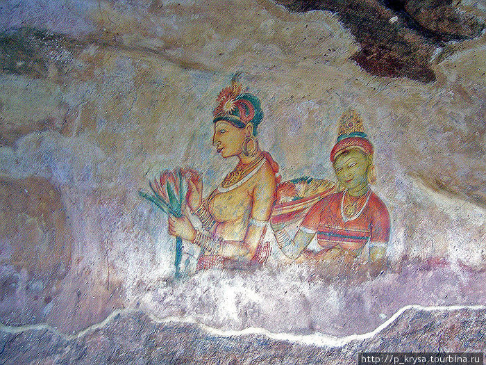 Уникальные фрески у Зеркальной стены Сигирия, Шри-Ланка