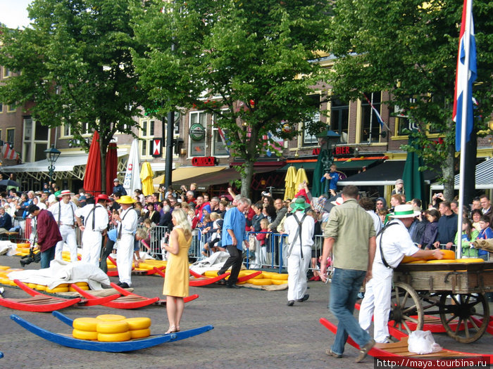 Сырный рынок в рыночный день Алкмар, Нидерланды