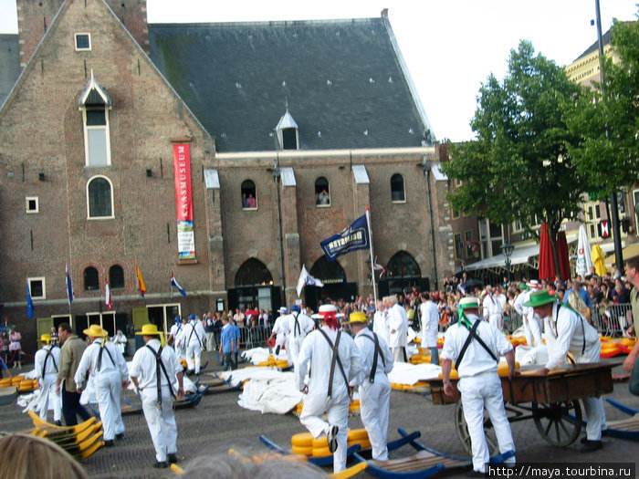 Сырный рынок в рыночный день Алкмар, Нидерланды