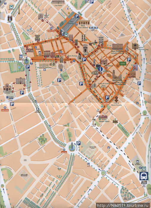 Схема пешеходного модернистского маршрута в г. Реус. Реус, Испания