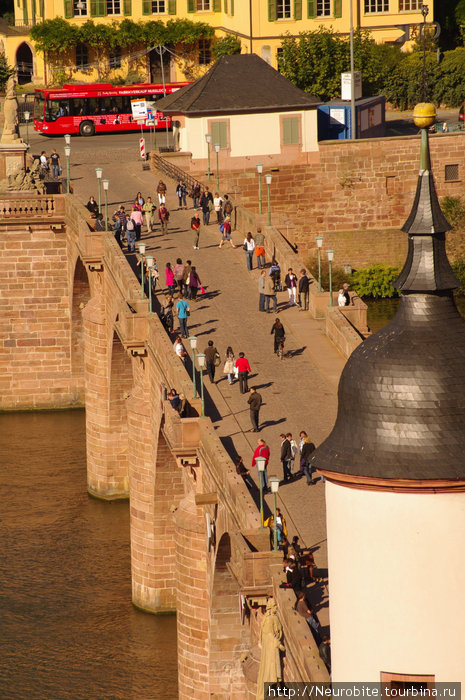 Вид на Старый мост и городские ворота с крыши церкви Святого Духа Гейдельберг, Германия