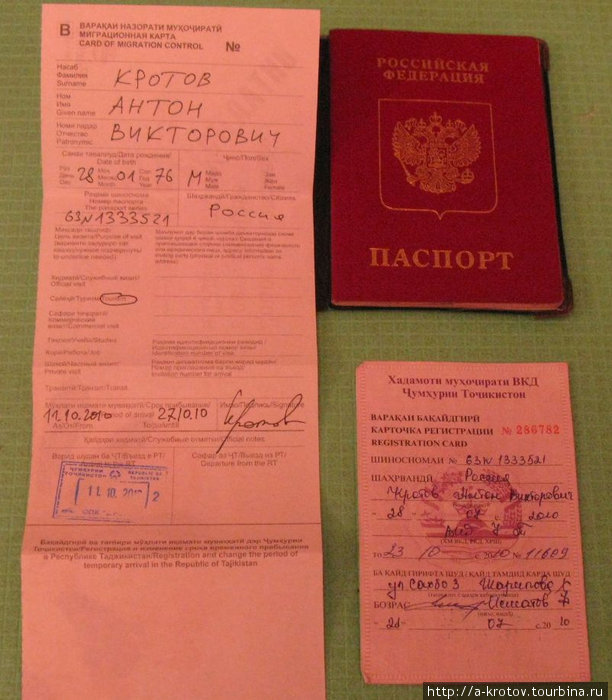 Паспорт, миграционная карточка и регистрация в Таджикистане, которую тут проверяют менты (особенно у людей бородатых) Душанбе, Таджикистан