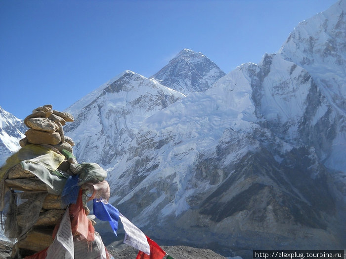 Западное ребро Эвереста- Эверест — ребро Нуптзе. Вид с середины подъема на Кала Паттар. Непал