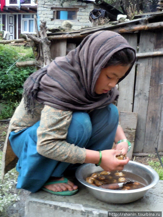Девушка чистит картошку Зона Гандаки, Непал