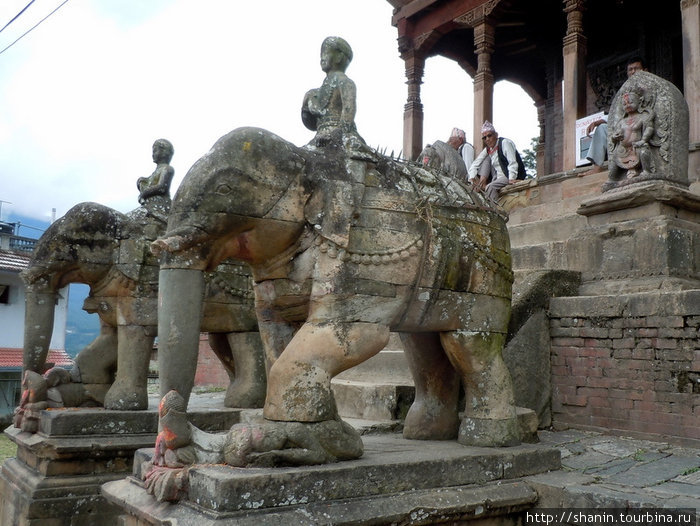 Слоны у входа в храм Киртипур, Непал