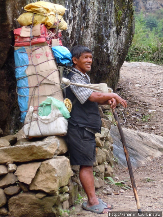 Портер с огромным рюкзаком Непал
