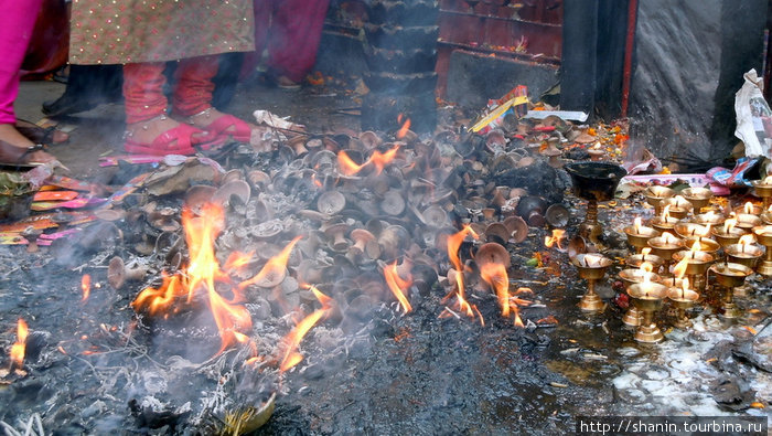 Жертвоприношения сжигают в храме Бхадракали Катманду, Непал