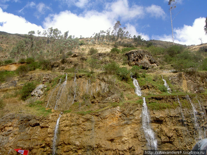 Многочисленные водопадики при подходе к источникам Регион Куско, Перу