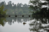 У края озера Хьюнас, прямо над струей воды, падающей вниз, к чайным склонам — мостик. Когда смотришь с другого берега, кажется, что это даже не Шри-Ланка, а уголок Японии или Китая.