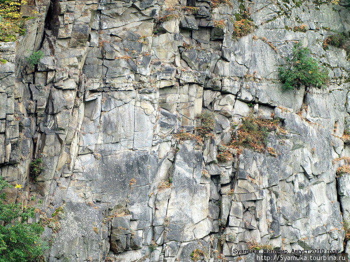 Скалы представлены серыми мелко- и среднезернистыми массивными гранитами житомирского комплекса. Их возраст — около 2000 млн. лет.