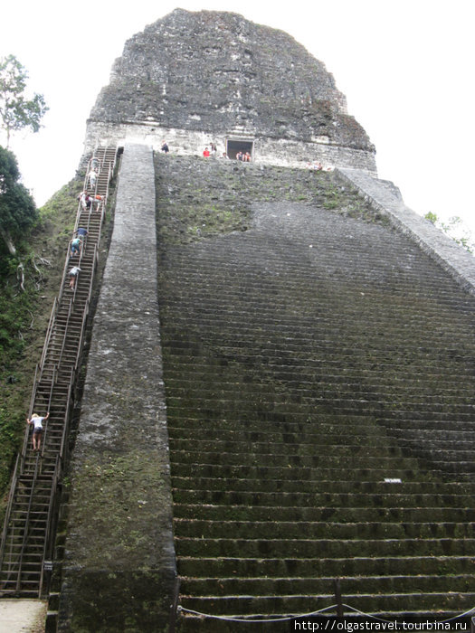 Храм 5 и карабкающиеся туристы Тикаль Национальный Парк, Гватемала