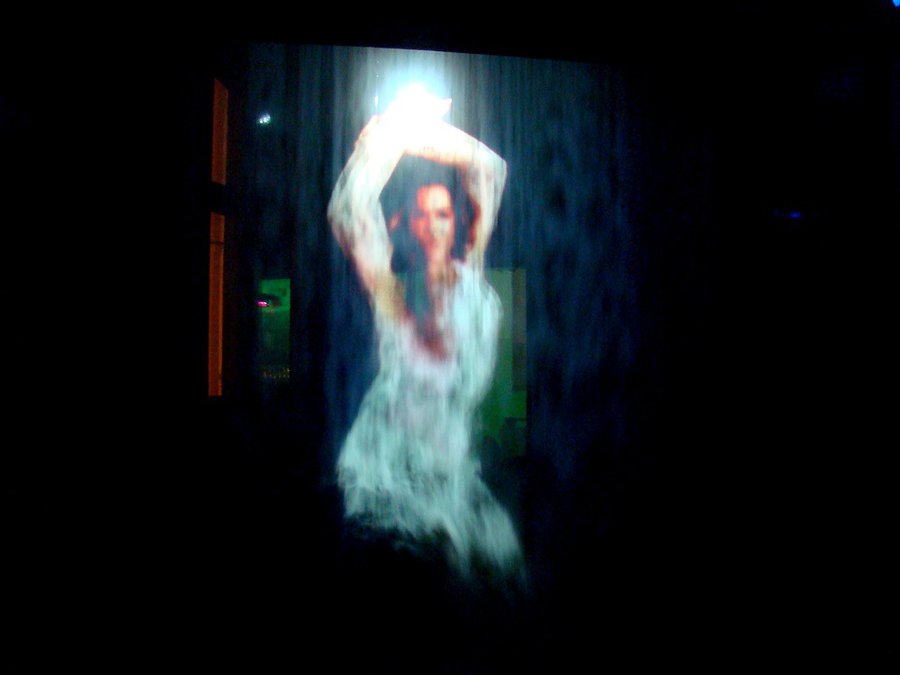 понравилась эта фишка — перед входом в зал, дымовая завеса и на ней проецируются различные вещи (танцующие девушки, танцоры, скелеты и т.д), люди проходят сквозь эти изображения Прага, Чехия
