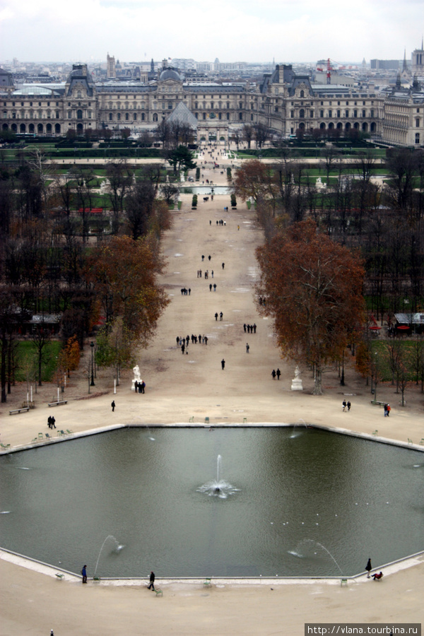 вид с колеса обозрения на сад Тюельри и Лувр. Париж, Франция