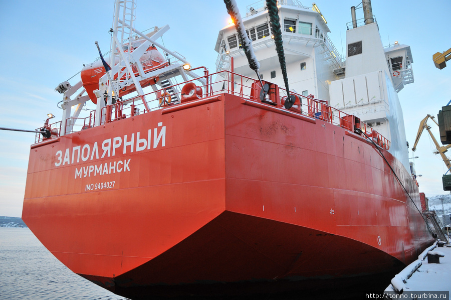 Вот он-красавец: Дизель-электроход  «Заполярный», судно самого высокого ледового класса. длина 169 м, ширина — 23,1 м, дедвейт — 18 тыс. 339 тонн, а экипаж всего 19 человек. Россия