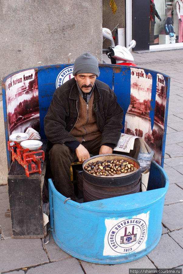 Продавец жареный каштанов Эрзурум, Турция