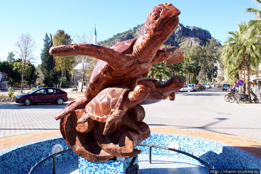 Черепаха в фонтане в центре Дальяна Дальян, Турция