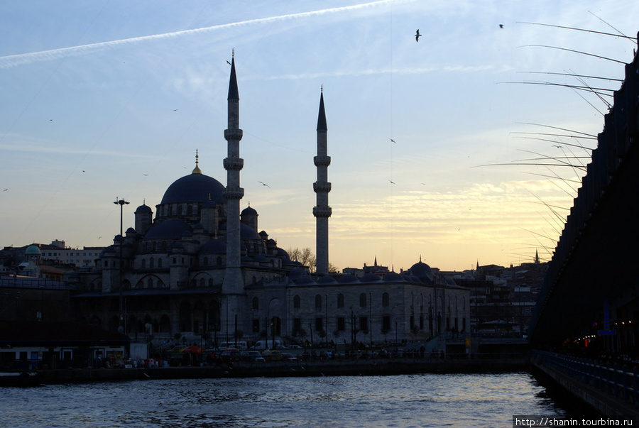 Новая мечеть (Йени Джами) и лес удочек на Галатском мосту Стамбул, Турция