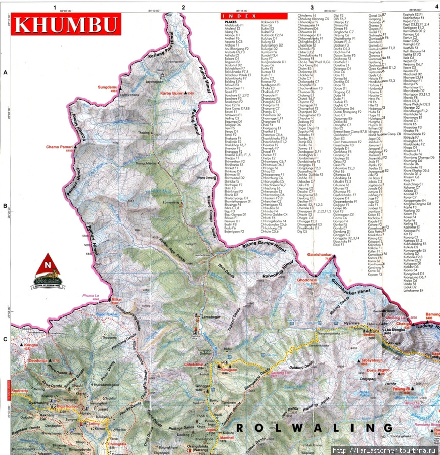 Трекерская карта Соло Кхумбу и Ролвалинга Гора Эверест (8848м), Непал
