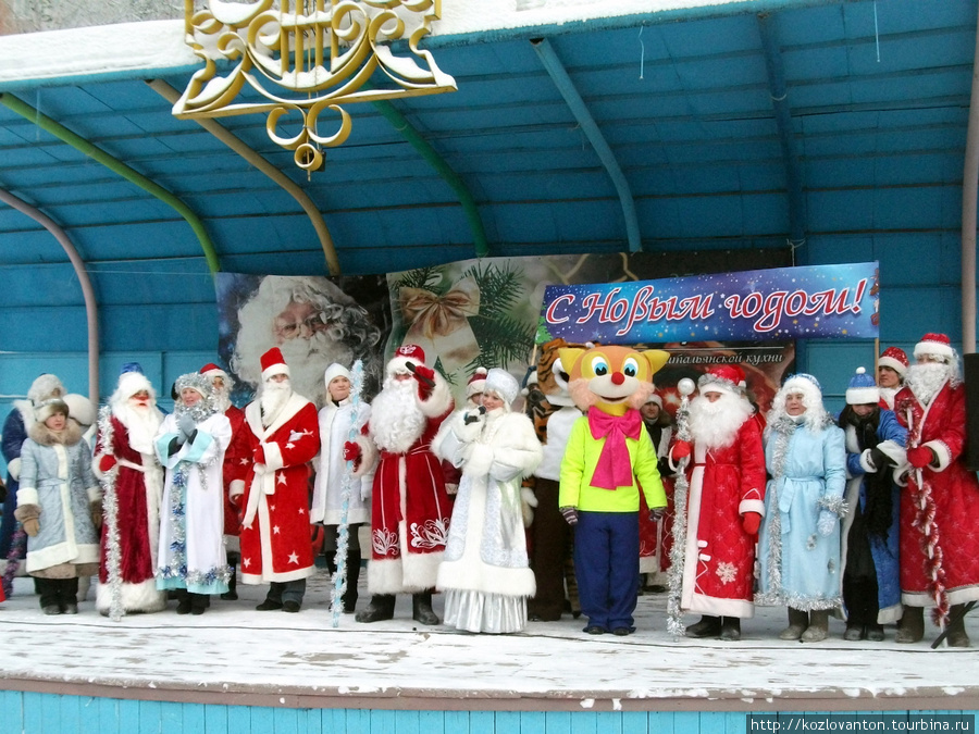 Парад Дедов Морозов и Снегурочек с символом наступающего года — котом Леопольдом. Новосибирск, Россия
